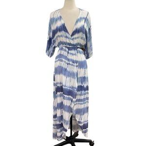 NWT Surf Gypsy Tie Dye Faux Wrap Surplice High Low Maxi Dress SZ S Blue White